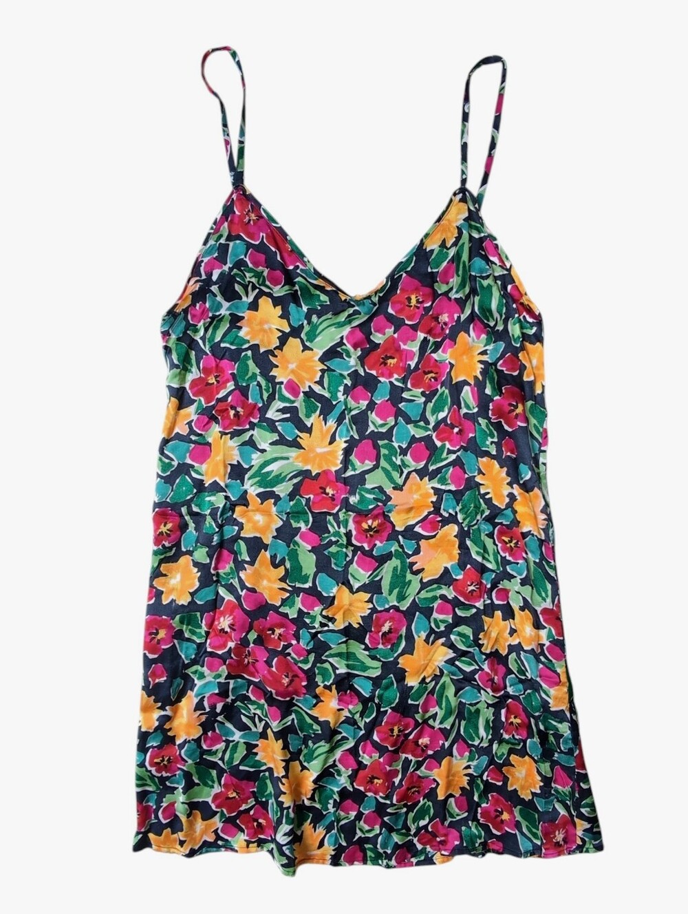 Vintage Robert Stock Limited SILK Floral Mini Slip Dress Lingerie Women's LARGE
